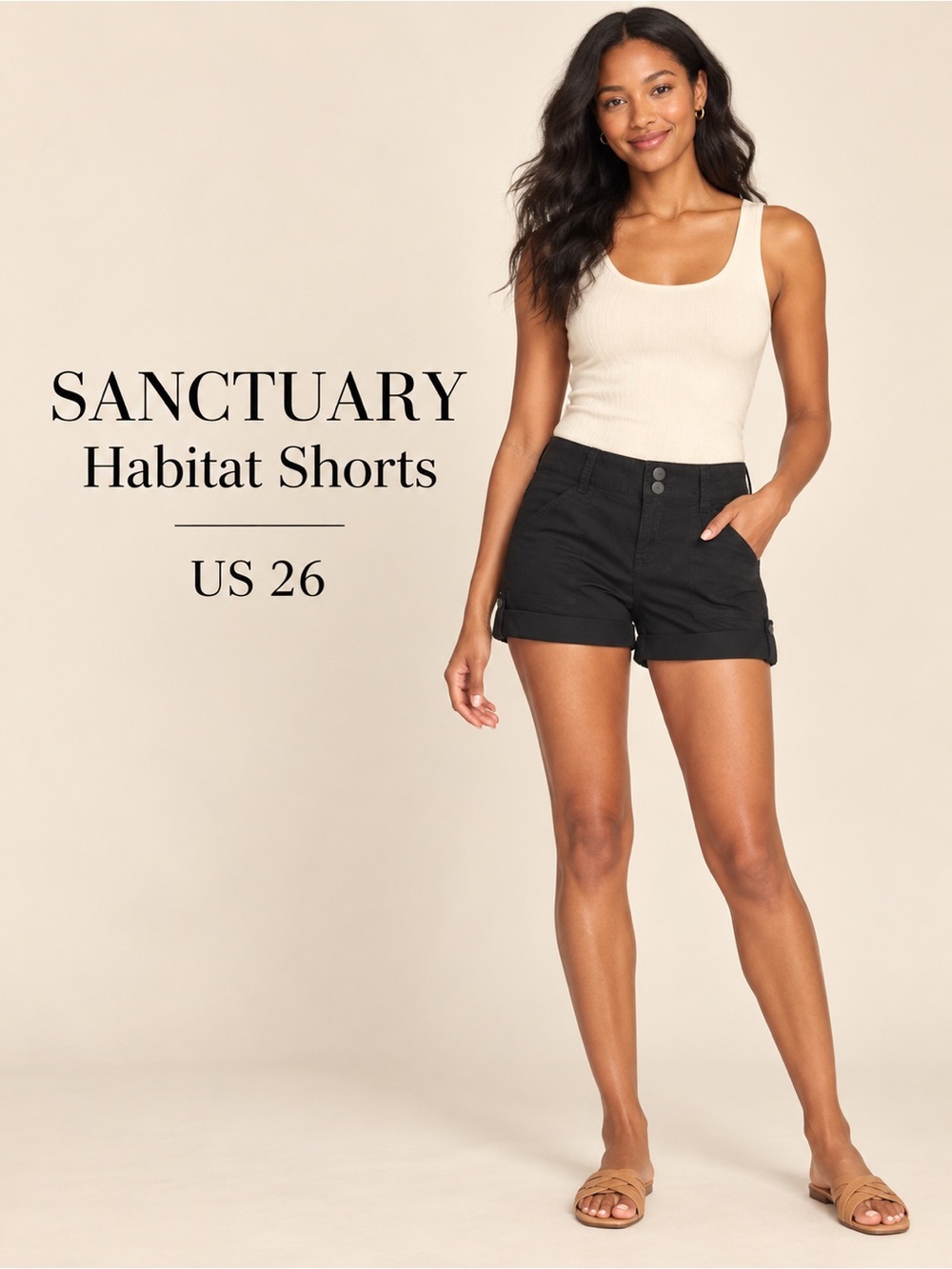 NWT Sanctuary Habitat Black Cuffed Utility Shorts Size 26
